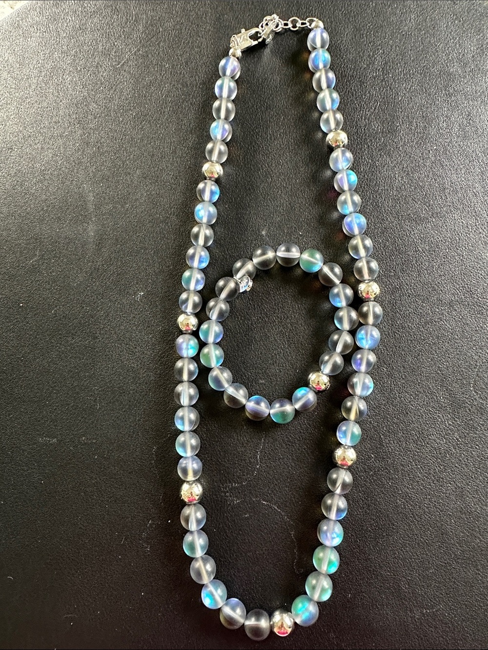 Nogu Grey | Silver | Mermaid Glass Statement Necklace/Bracelet SET